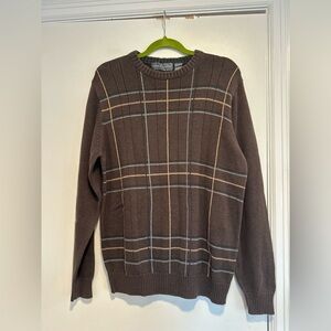 VTG 90s Oscar de la Renta Brown Grandpacore Plaid Pullover Crew Neck Sweater.